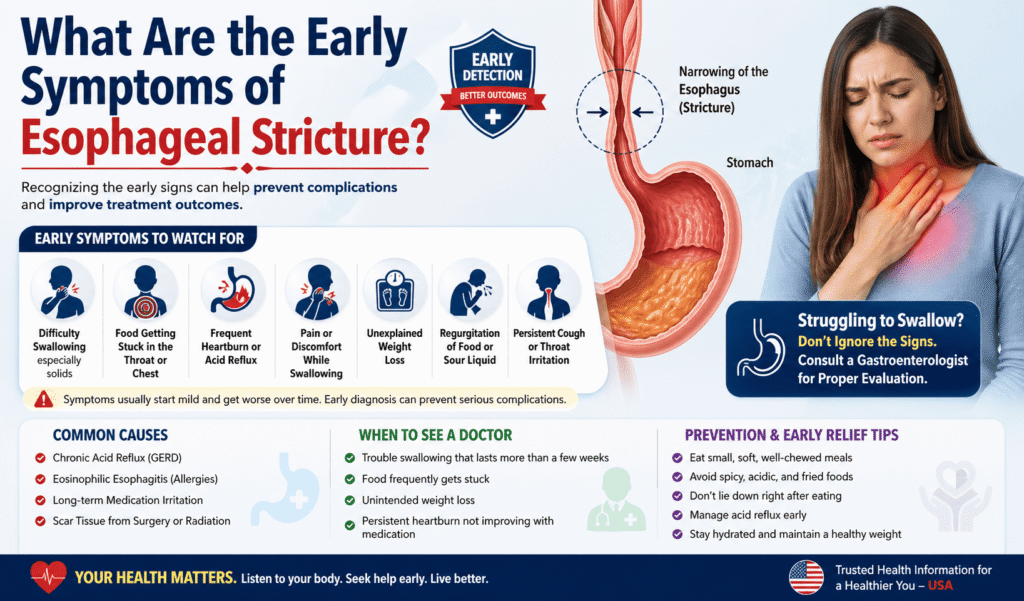 What are the early symptoms of esophageal stricture?