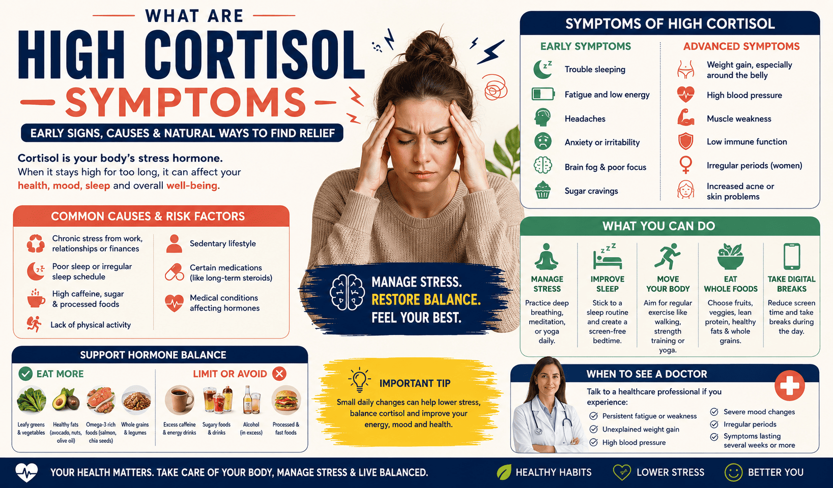 What are symptoms of high cortisol?